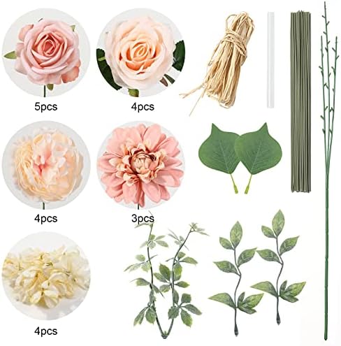 YYHUAWU Artificial Flowers Combo Box Set Gradient Color Flower Leaf with Stems for DIY Wedding Bouquets Centerpieces Baby Shower Party Home Decorations Peach - Image 3