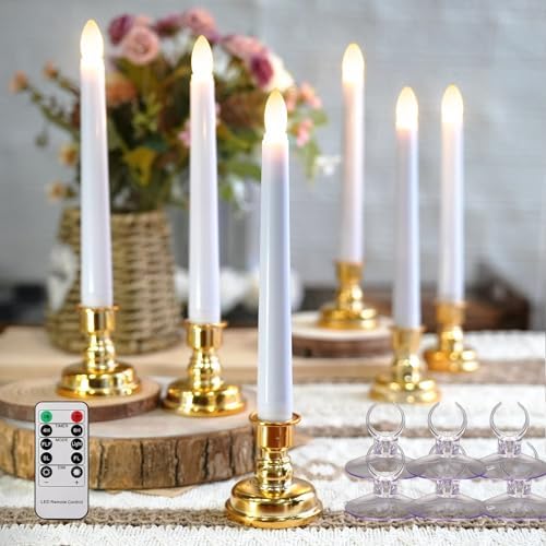 FPOO 6PCS Christmas Window Candles with Timer, Led Flickering Flameless Candles with Remote, Battery Operated Taper Candles Provide Realistic Warm Lights for Home Party Holiday by FPOO
