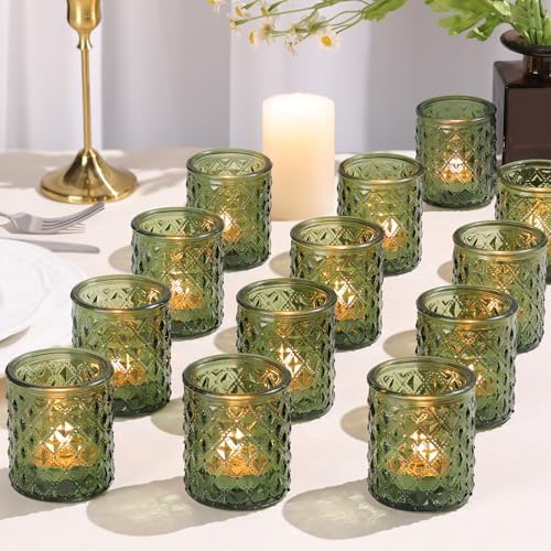 20 Pack Green Votive Candle Holders, Green Glass Candle Holder for Wedding Table Centerpiece, Glass Tea Lights Candle Holders for Baby Shower, Vintage Glass Candle Holders for Party Home Decor by TripodBird
