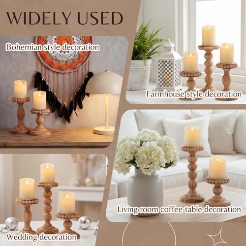 Mumufy 3 Set Wooden Candle Holders for Pillar Candles, Pine Brown, Small - Image 5