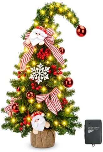 24 Inch Mini Christmas Tree with 30 LED String Lights and Ornaments by CCILANDLIGHTING