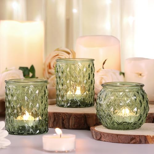 NITIME 12Pcs Assorted Green Votive Candle Holders, Tea Lights Candle Holder for Table Centerpiece, Green Candle Holders for Wedding, Bridal Shower and Tea Party Decorations - Image 3
