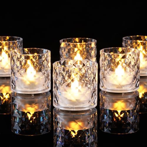 Homemory 2" Clear Acrylic Votive Candle & Holders with Auto Timer, 6 Pack by Homemory