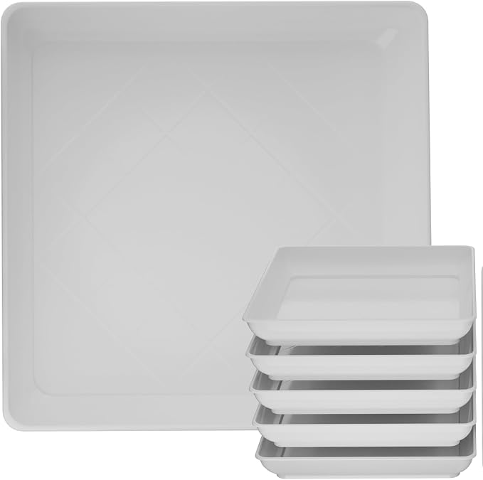 Square Plant Saucer 14 Inch 5 Pack, Planter Trays for Flower Pots, Plant Water Catcher Drip Dishes, Plastic Bottom Watering Plates Indoors and Outdoors - White