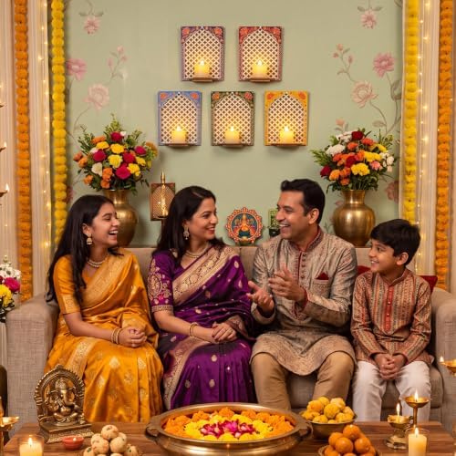 DoubleFill 10pcs Diwali Wooden Candle Holders for Wall Decor, Mandala Lotus - Image 5