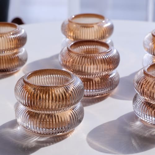 Woho 12pcs Amber Votive Candle Holder, Ribbed Tealight Candle Holder Glass by Woho