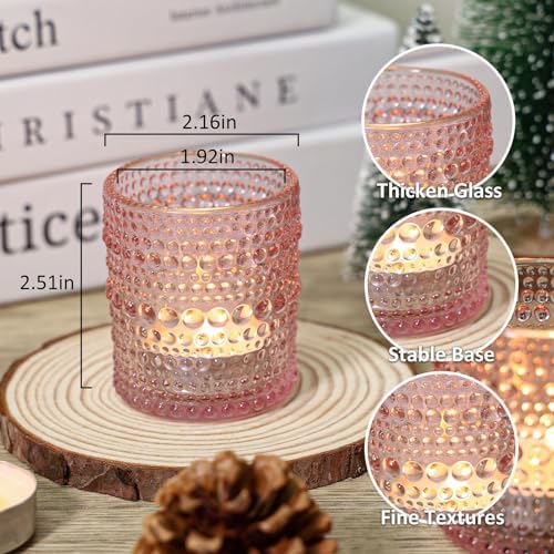 SUPMIND 24pcs Votive Candle Holders, Pink Glass TeaLights Holder Bulk - Image 2