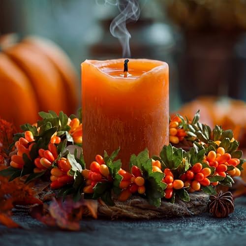 Daifunli 2 Pcs Fall Candle Rings Wreaths for Pillar 3.9 Inch Pip Berry - Image 6