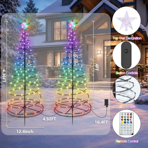4.36FT 196 LED Smart Spiral Christmas Tree Lights Outdoor with App Control - Image 2