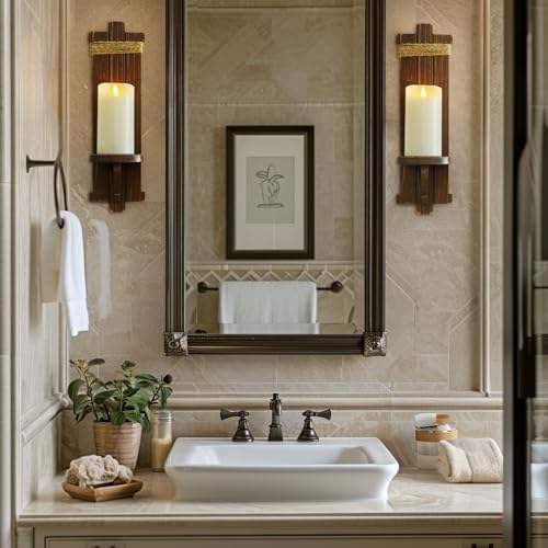 Homemory 2 Pack Brown Wood Wall Sconces Candle Holders, Farmhouse Decor - Image 3