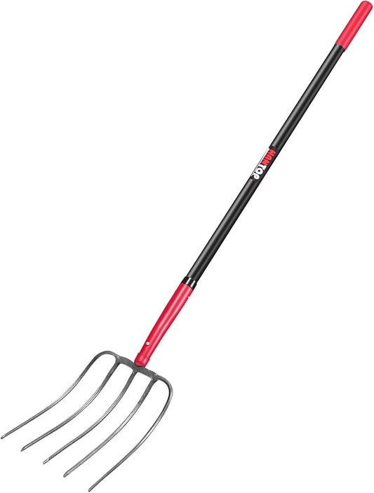5-Tine Pitchfork Garden Fork Fiberglass Handle for Farm Work 57 in | Heavy Duty, Long Fiberglass Handle,Manure Fork,Pitchfork, For Garden Work,Grass Fork,For Farm Work