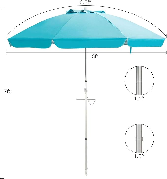 Tangkula 6.5ft Outdoor Beach Umbrella with Sand Anchor, Patio Umbrella with Push Button Tilt & UPF 50+ Protection, Portable Sunshade Umbrella with Carry Bag for Garden Beach Outdoor (Blue)