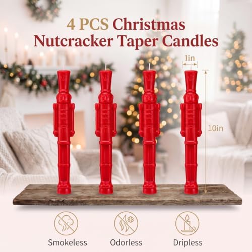 Nuanchu 4 Pcs Christmas Nutcracker Red Taper Candles for Table Decor - Image 2