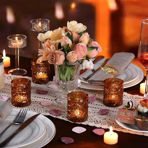12 Pack Vintage Amber Votive Candle Holders, Glass Candle Holders for Wedding Table Centerpiece, Small Tealight Candle Holder for Home Decor, Tea Lights Candle Holder for Party, Boho Fall Decor - Image 4