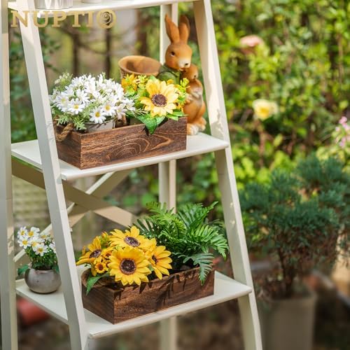 NUPTIO Wooden Flower Box Centerpieces, Rectangle, 11.8" Long, Brown, 2 Pcs - Image 5