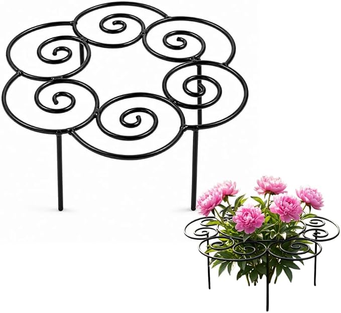 Metal Peony Support Ring for Outdoor Plants, Garden Plant Support Stakes for Flowers & Vegetables, Stackable Peony Cage for Dahlia, Rose, Orchid & Tomato (M)