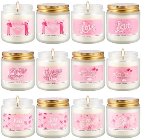 Valentine's Day Pink Scented Candles-12Pcs 3.5oz Each-Natural Plant Essential Oils & Cotton Wick, Aromatherapy Candle for Relaxing Stress Relief, Home Decor & Romantic Gifts for Her. - Image 5