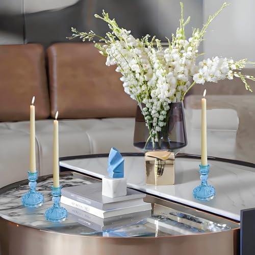 Bule Glass Candlestick Holders, Taper Candle Holders, Set of 6 - Image 4