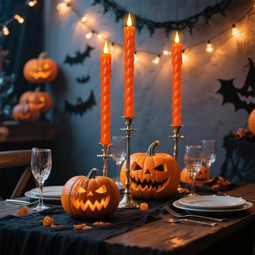 Orange Flameless Taper Candles Battery Operated with Remote Timer - Image 5