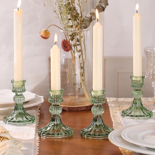 12PCS Green Candlestick Holders Set- 4" H Taper Candle Holders, Glass Candle Holders Bulk for Wedding, Party, Home Table Centerpieces, Festival Gifts & Windowsill Decor - Image 4