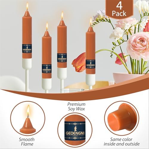 Terracotta Taper Candles 7 Inch Dripless Candlesticks, Gedengni 4 Pack Unscented Decorative Taper Candle Sticks for Wedding Centerpieces Mother’s Day Dinner Table Boho Rustic Home Decor - Image 5