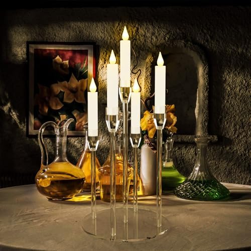 Candelabra Centerpieces for Tables 5 Arm Clear Candle Holder Fit 0.87" LED Pillar Taper Candlestick with Round Base for Christmas New Year Decoration (5 Arm Candelabra) - Image 5
