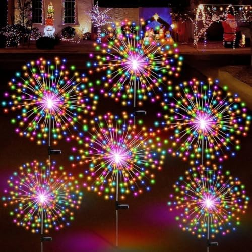 Tujoe 6 Pcs Christmas Solar Firework Stake Lights 180 LED 8 Modes by Tujoe