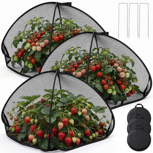 3 Pcs Pop up Plant Mesh Cover Tent 22 x 22 x 22 in Foldable Garden Netting Cover with 12 Stakes Crop Guard Cages Protect Plants Vegetables from Deer Cat Bird Squirrel by Unknown