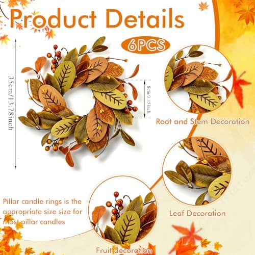 6 PCS Mini Fall Candle Ring Small Autumn Candle Holder Ring for Table Decor - Image 3