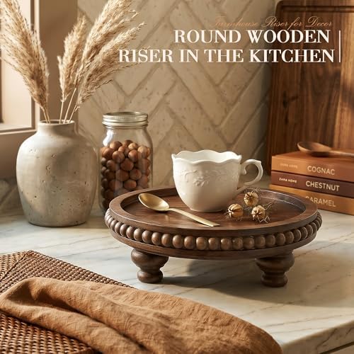EOSAHR Acacia Wood Riser with Beads, Pedestal Stand for Tabletop, DarkBrown - Image 3