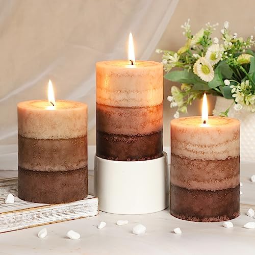 Coffee Pillar Candles, Aromatherapy Scented Candles, 35+ Hours Burn Long Lasting, Set of 3 Tall 3x4 Inch Dripless Pillar Candle, for Wedding and Home Décor by Cafemoon