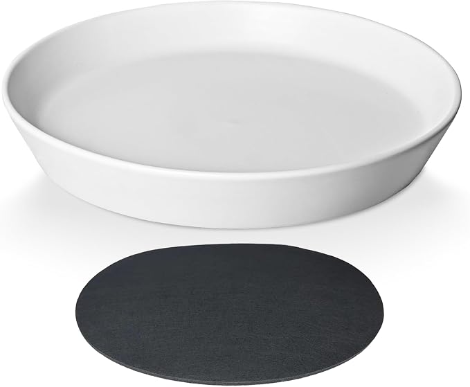 Ceramic Plant Saucer Tray 9 10 11 Inch White, 11.3" OD x9.7 ID x1.8 Deep| Round Sturdy Heavy Duty Glazed Bevel Planter Drip Flower pots with Catch Basin for Indoor Outdoor Plants