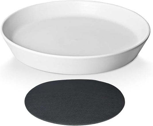 Ceramic Plant Saucer Tray 9 10 11 Inch White, 11.3" OD x9.7 ID x1.8 Deep| Round Sturdy Heavy Duty Glazed Bevel Planter Drip Flower pots with Catch Basin for Indoor Outdoor Plants