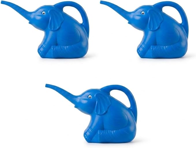 PMU 3Pcs 2-Quart Elephant Watering Can – Durable Plastic Garden Watering Can for Indoor & Outdoor Plants, Easy-Pour Spout, Large Water Pot, Blue