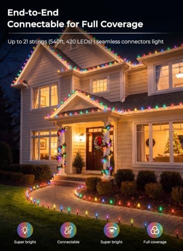 C9 LED Christmas Pathway Lights, 2 Sets Total 51.4 Ft Christmas Path Light with 40 Bulbs and Stakes, Connectable Waterproof String Lights for Walkway Driveway Lawn Outdoor Decorations, Multicolor - Image 3