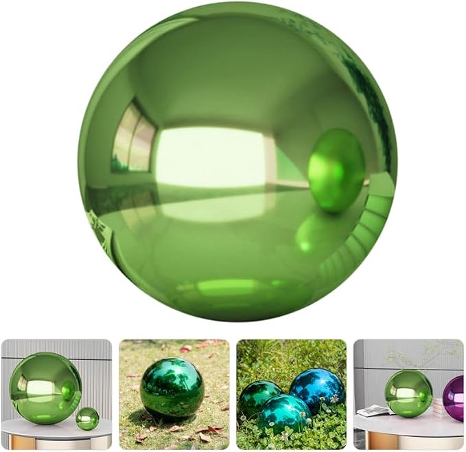 Abaodam Stainless Steel Gazing Ball, Reflective Mirror Polished Garden Globe 7.07inch, Green Decorative Sphere for Yard Outdoor Decor, Unbreakable Metal Gazing Globe for Garden Decoration Ornament