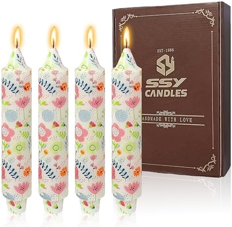 7 inch Short Candle Floral Candle Sticks Printed Candlestick Handmade Unscented Taper Candle 4 Pack Cute Flower Tapered Candles for Home Dinner Wedding Holiday by XINAOBAOLUO