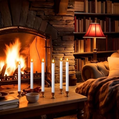Wondise White Flameless Taper Candles with Timer, 6 Pack Battery Operated LED Flickering Real Wax Candle for Christmas Thanksgiving Wedding Decorations - Image 5
