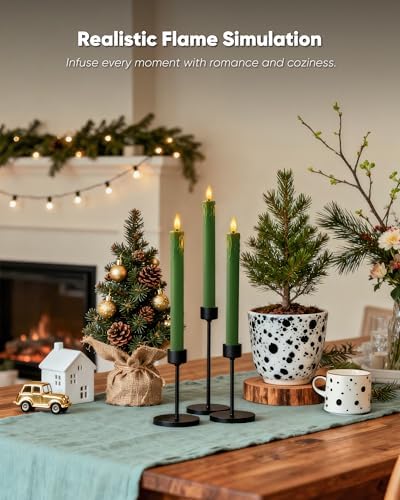 Homemory 3 Pcs Waxy Green Flameless Taper Candles with Remote Timer, LED Fake Candlesticks, 9.6 Inches Battery Tall Candle with 3D Flickering Flame for Wedding, Dinner, Christmas Anniversary Decor - Image 6