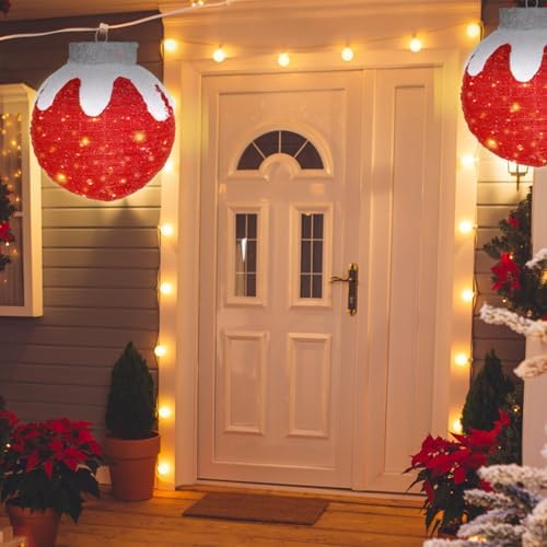 2 Pcs Lighted Outdoor Christmas Ornaments, 160 LEDs, Red and Green - Image 6