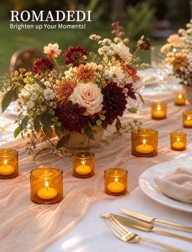 Romadedi Amber Tealight Candle Holder- 12-Pack Votive Glass Set - Image 2
