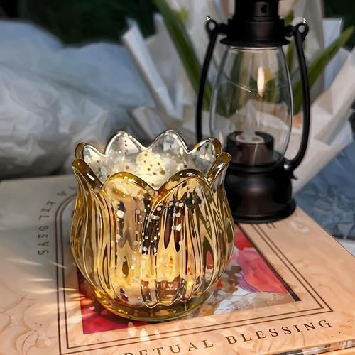 Tulip Votive Candle Holders Set of 12, Tea Light Candle Holder Glass for Table Centerpiece, Tealight Candle Holders for Wedding Déco, Birthday, Anniversary, Parties, and Holiday (Glod) - Image 5