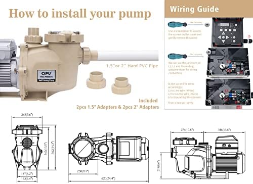 CIPU 1.5HP Variable Speed Pool Pump 230V High Performance Intelligent Control for Inground Swimming Pools All-Weather Water Clean Filter Pump System Replacement ETL/DOE Certificated CSPPV711
