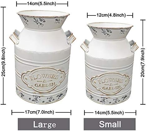 Vintage Rustic Farmhouse Galvanized Metal Shabby Chic Flower Vase Watering Can Tin Jug French Style Bucket Pot Pitcher Flower Holder Vase with Handle for Kitchen Garden Decor —Large,9.8" H