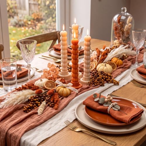 MTLEE 4 Pack Pumpkin Taper Candles Fall Pumpkin Candles,Orange,White - Image 4
