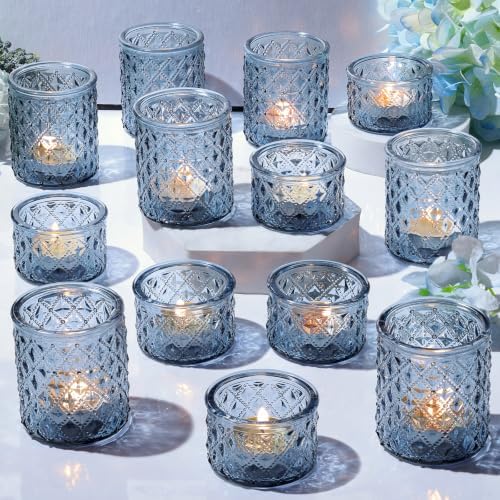 36 Pack Blue Tealight Candle Holders, Glass Votive Candle Holders by TripodBird