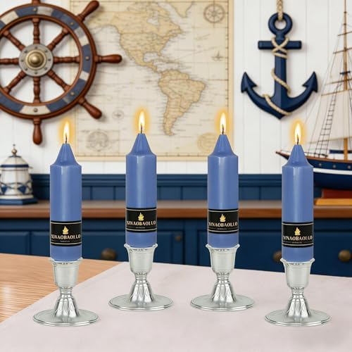 5 inch Short Taper Candle 4 Pack Handmade Haze Blue Candles Unscented Smokeless Pastel Candlesticks for Holiday Wedding Dinner Party Seasonal Celebration Birthday Home Decoration - Image 5