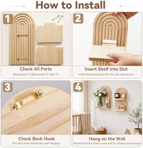 Artilady Boho Shelf Wall Decor, Wood Hanging Shelves for Storage Display - Image 4