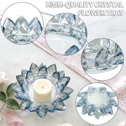 Large Crystal Lotus Tealight Candle Holder for Up to 6" Diameter Pillar Candlestick, Chunky Glass Votive Stand for Wedding, Party, Table Centerpiece Decor and Yoga Meditation (1, Blue) - Image 4