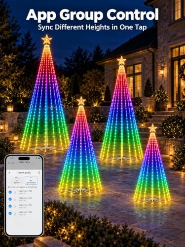 6FT Smart Outdoor Christmas Cone Tree Lights with Star & RGB Color Effects - Image 3